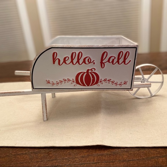 Fall Decor, Hello Fall Wheelbarrow Decor, Fall Metal Wheelbarrow Centerpiece - Picture 15 of 16